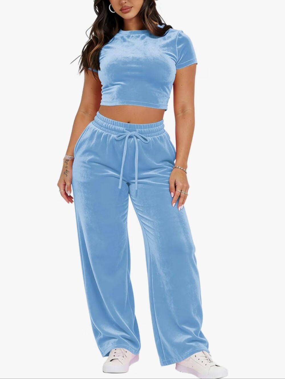Women 2 Piece Outfits Velvet Sweatsuit Set Casual Short Sleeve